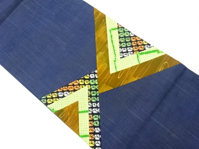 リサイクル　手織り紬絞り切り嵌め菱模様名古屋帯